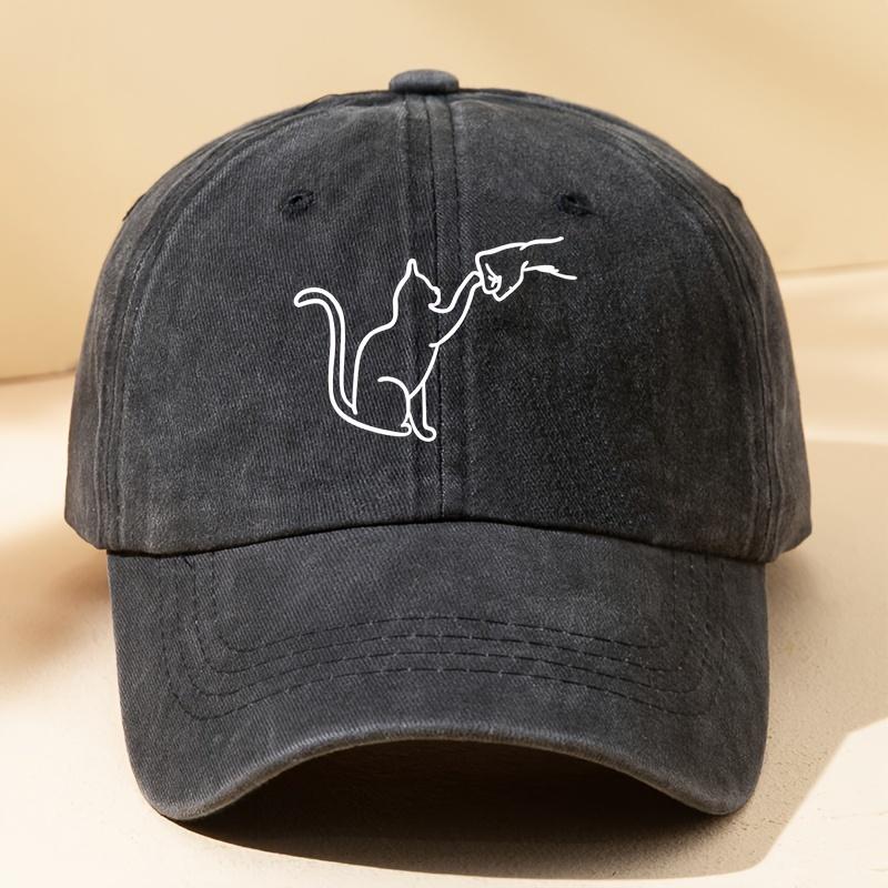 Ladies Cartoon Cat Five Finger Print Washed Distressed Baseball Cap Sun Hat Casual Outdoor Sports Cap