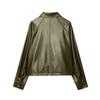 Fashion Ladies Lapel Pocket Decorative Zipper Jacket Coat Women
