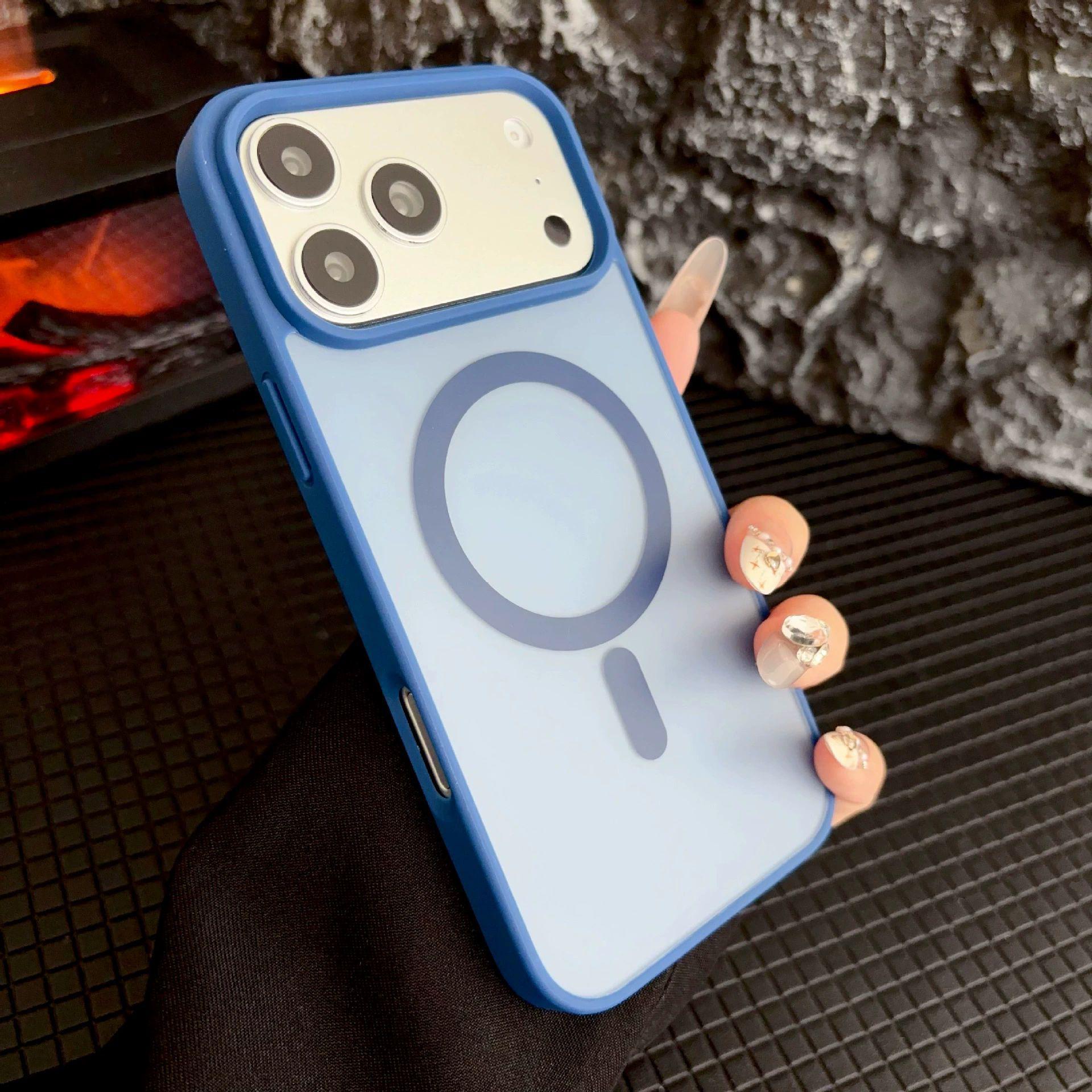 

iPhone 17 Pro Case: Matte Skin-Feel, Color Blocking, Magnetic, Acrylic, Full Coverage Protective iPhone 12 синий
