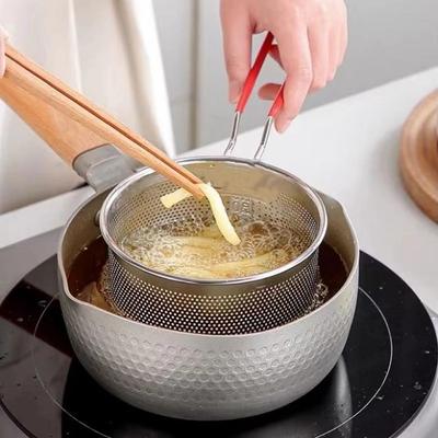 Panier Sieveur Panier à Frire en Acier Inoxydable Design en Maille Facile à Nettoyer Panier à Friture Profonde Réutilisable Poignée Amovible Filtre Alimentaire Outil de Cuisine