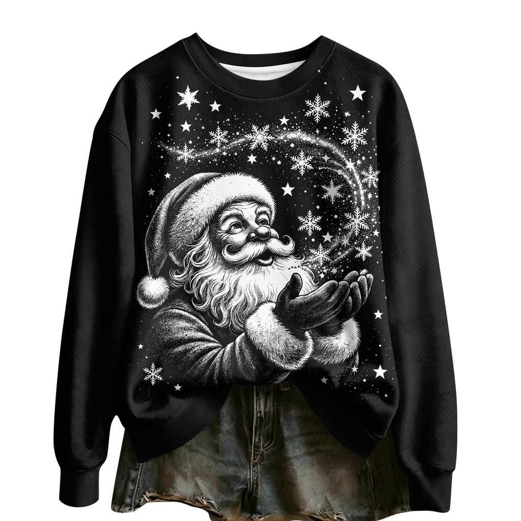 Women's Casual Halloween Print Long Sleeve Round Neck Top for Festive Fall Wear