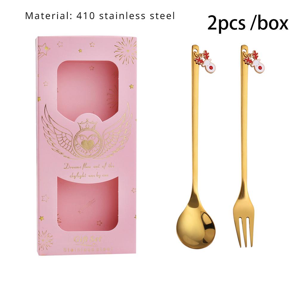 HANYANG Stainless Steel Christmas Dessert Spoon and Fork Gift Set Fruit Fork Father Christmas Coffee Spoon Hotel Household Tableware