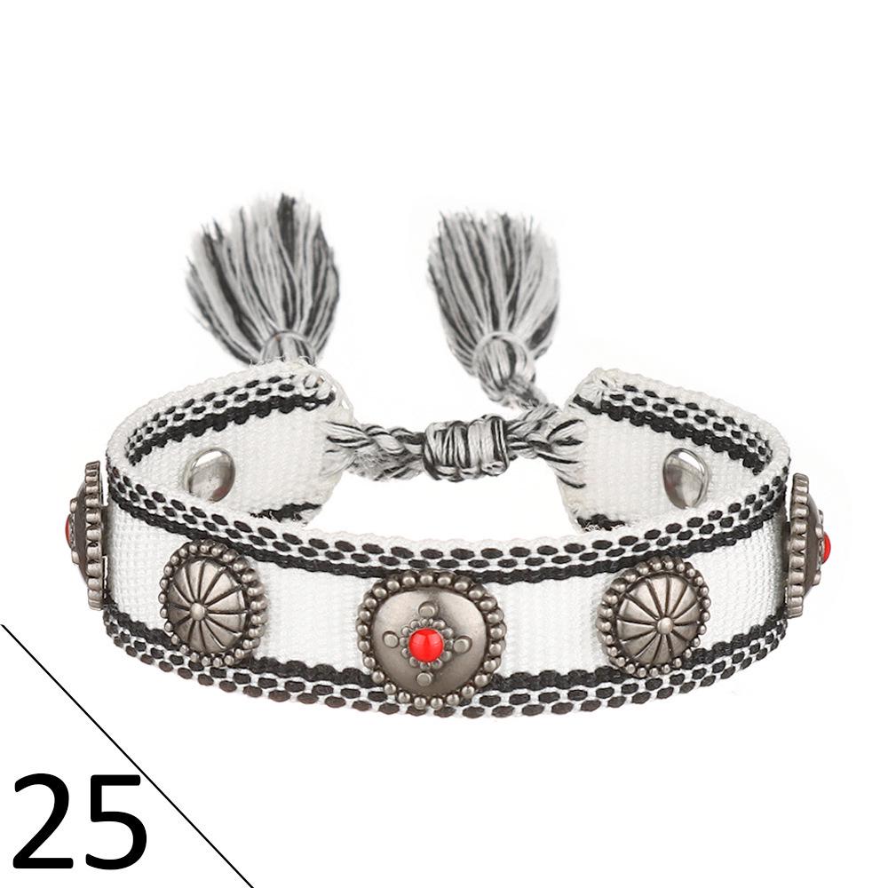 European Woven Bracelet with Metal Nail Buckle and Tassel for Women