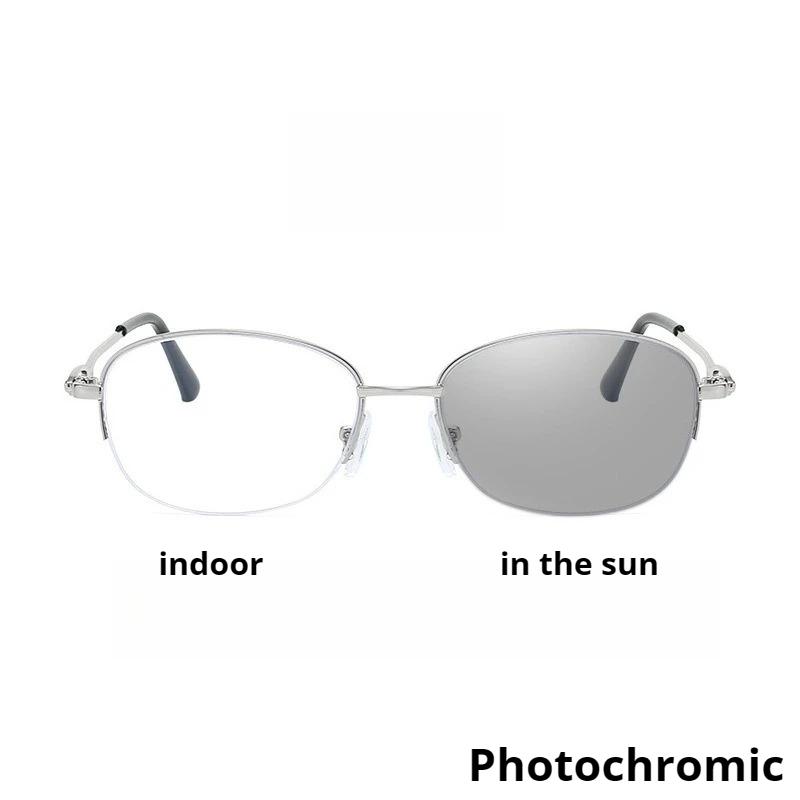 Women'S Ins Style Photochromic Myopia Glasses New Metal Half-Frame Trendy Versatile Blue Light Blocking Short Sight Glasses