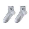 Women's Spring and Summer Thin Short Socks with Perforated Mesh, Breathable and Antibacterial, Ballet-style Embroidered Bow Cotton Socks