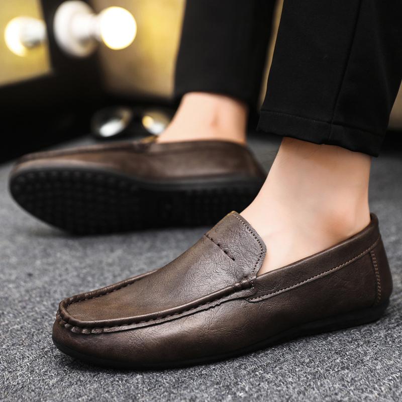 Fashion Men Loafers Party Driving Loafers Shoes Male Genuine Leather Business Office Leather Mens Casual Flats Moccasins Brown