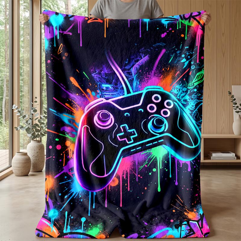 Neon Game Controller Art Theme blanket Lightweight Warm Flannel Blanket Decorative Throw Blanket for Home Decoration