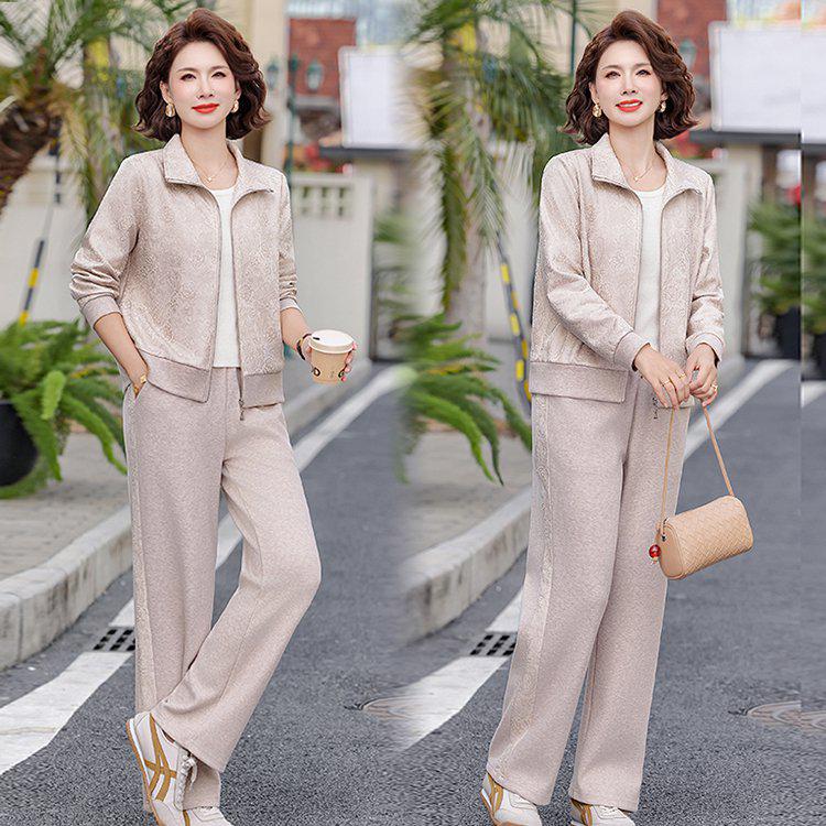 Mom's Stylish Plus Size Sportswear Set for Middle-Aged & Elderly Women - Casual Spring/Autumn Hoodie Two-Piece
