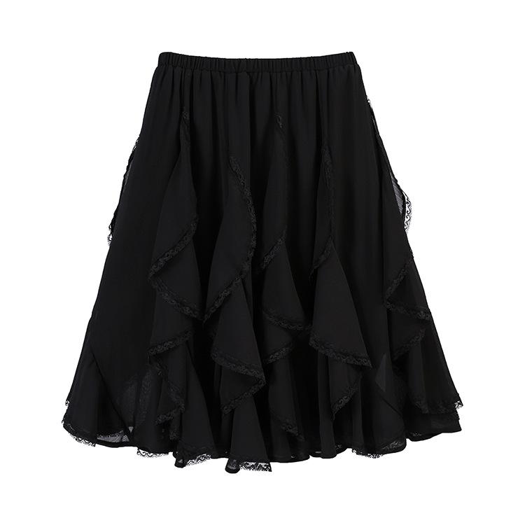 

Fei Yuan Lace Trim Slimming Midi Skirt for Women - Versatile Early Spring Style 2026 L чорний