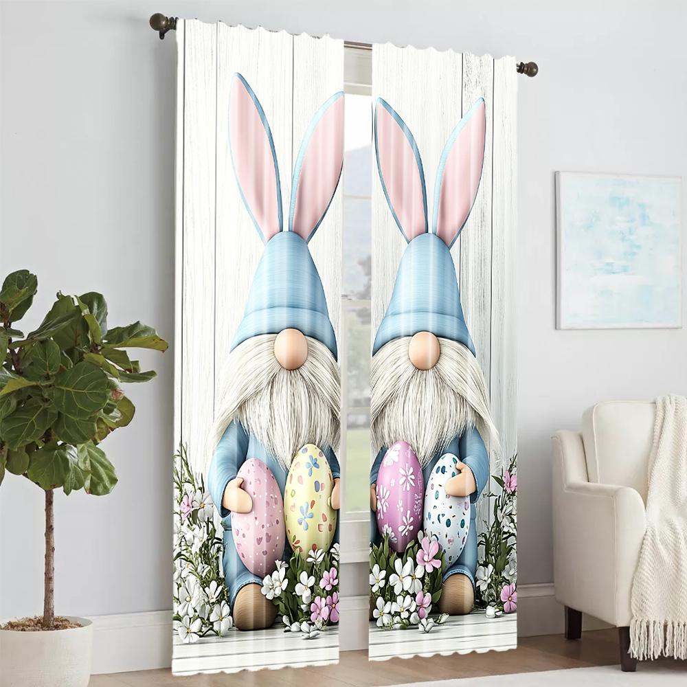 Set Of 2 Easter Egg Gnome Rabbits Printed Window Curtain Bedroom Office Kitchen Living Room Study Rod Hole For Great Made Polyester
