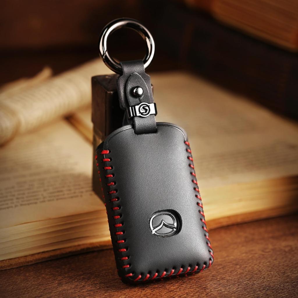 Smart Key Genuine Leather Key Compatible with Mazda Compatible Accessory Black 3 [Hallmo] Case, Cover,