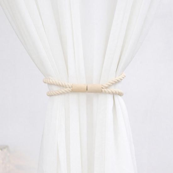 Magnetic Curtain Tieback, Cotton Linen Rope Curtain Holdback with Wood Buckle for Drapes, Decorative Tie Backs for Bedroom, Boho Room, Nursery,