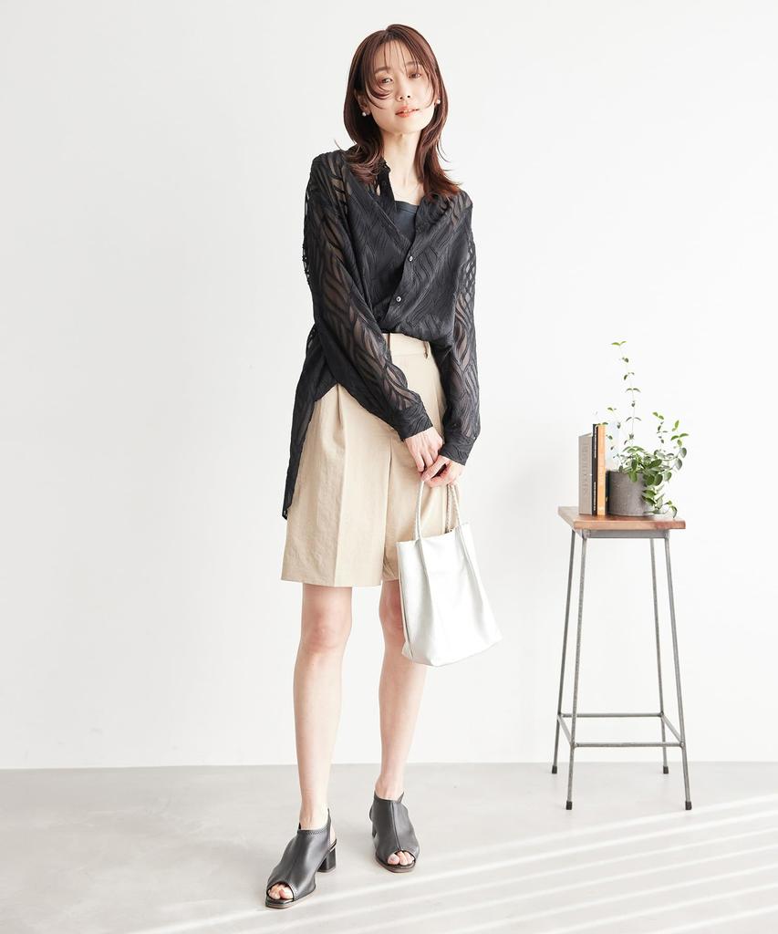 ROPE PICNIC Back Slit Jacquard Black Women's Shirt, (01)