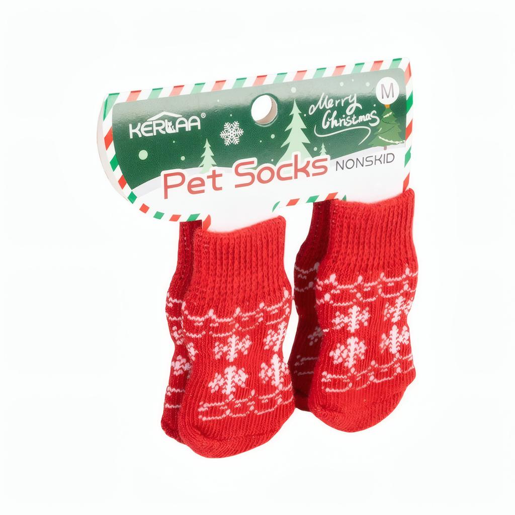 Weihnachts Hundesocken Anti-Rutsch Haustier Pfoten Socken Santa Rentier Schneeflocke Muster Anti-Verlust Warme Weiche Socken für Kleine Mittlere Hunde