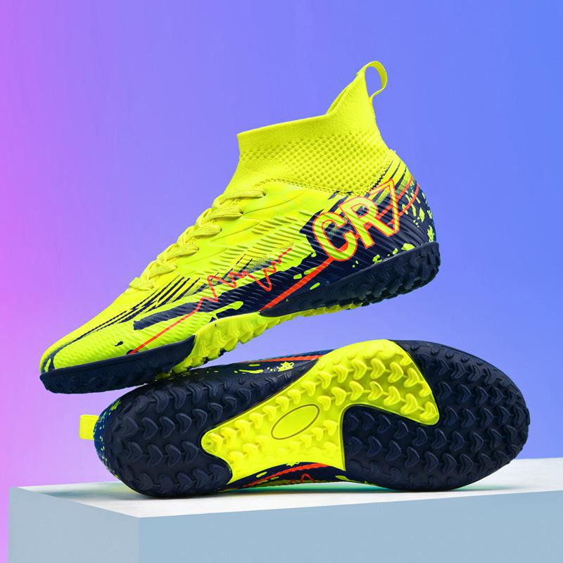 2025 new football shoes men's and women's high-top youth training long nails TF broken nails artificial turf sports shoes