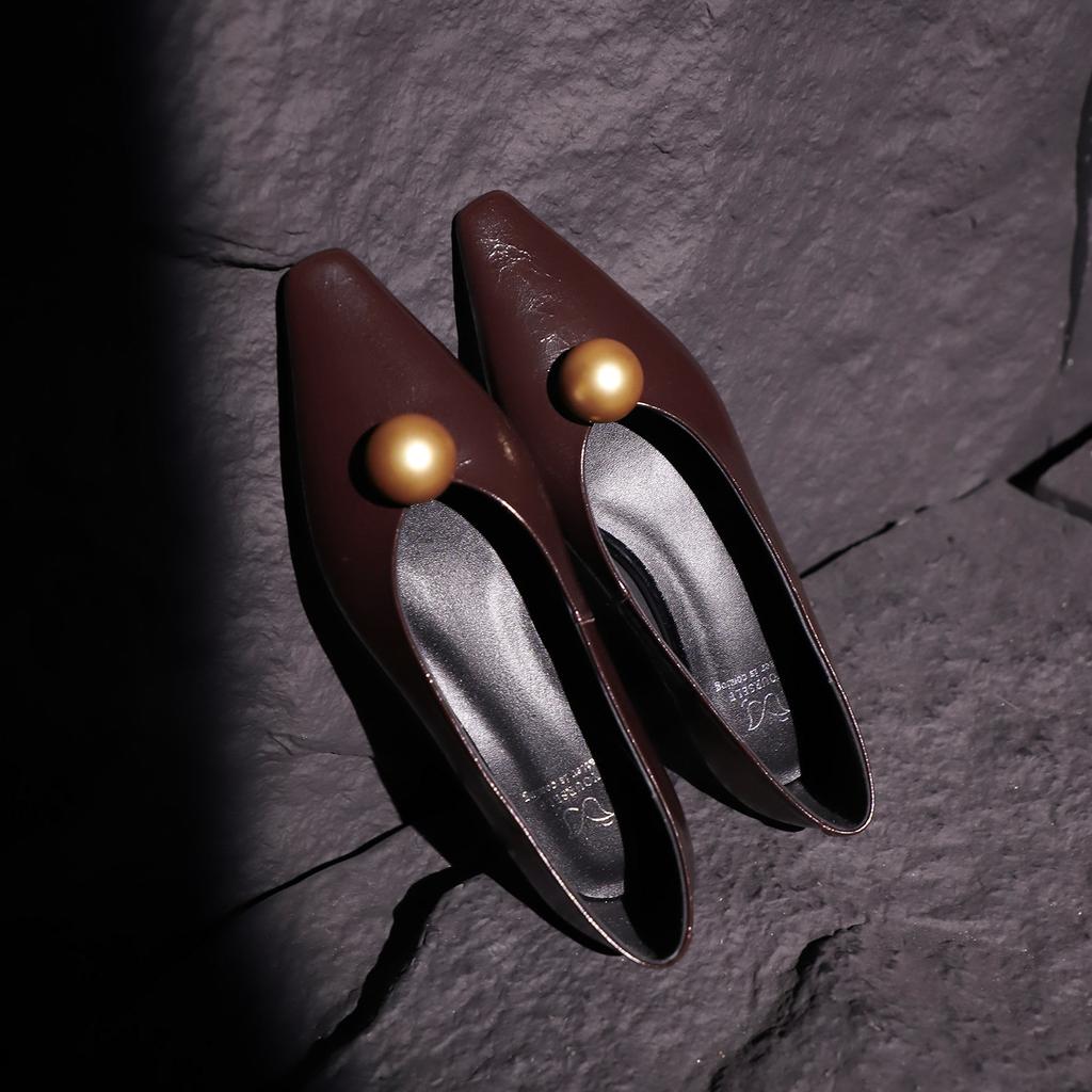 2025 hand-scratched cowhide shallow mouth single shoes women's low-heeled shoes early spring new leather square head round ball fashion leather single