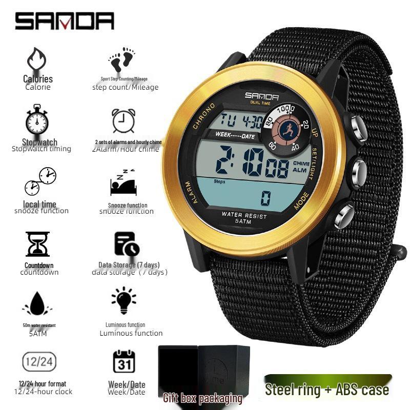 Reloj Deportivo Impermeable Unisex Sanda con Podómetro, 2 Alarmas y Rastreador de Calorías