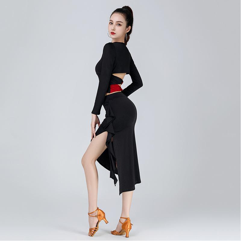 Women's Ruffle Latin Dance Bodycon Midi Skirt, Adult Practice & Performance Costume