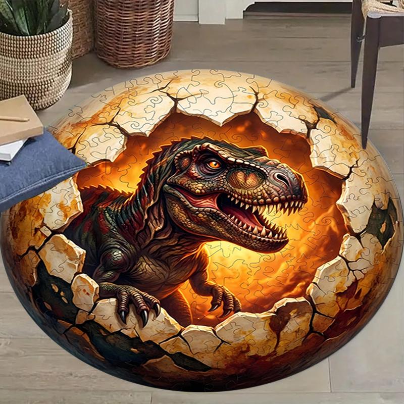 Dinosaur T-rex Round Area Rug,Carpet Rug for Living Room Bedroom Sofa Playroom Decor,Non-slip Floor Mat