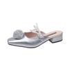 Fashion Spring and Summer New Pearl Rose Block Heel Delicate with Skirt New Chinese Baotou Going Out Half Slippers Women