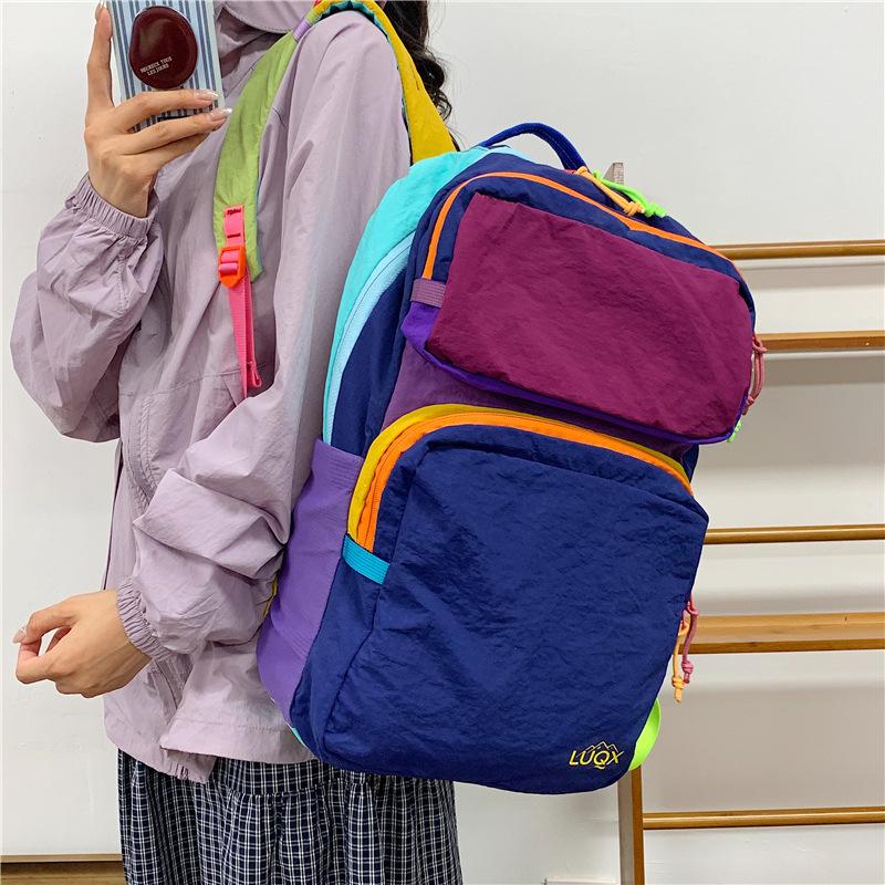 Schoolbag Student Backpack Casual Large Capacity Lightweight Dopamine Color Travel Business Travel Backpack Rainbow Backpack New
