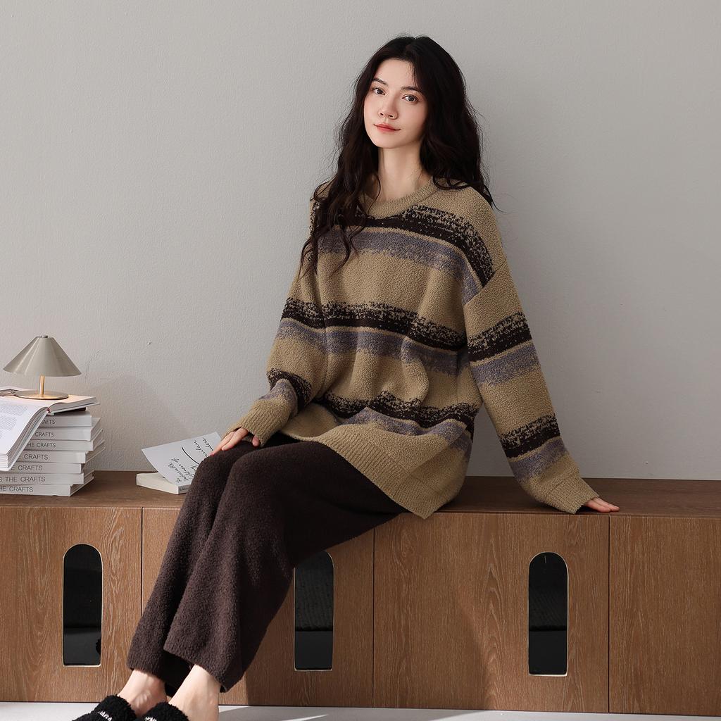 Half Fleece Pajamas Women'S Autumn And Winter Thickened Long-Sleeved Thermal Casual Pullover Can Be Worn Outside Loungewear Coral Fleece Suit