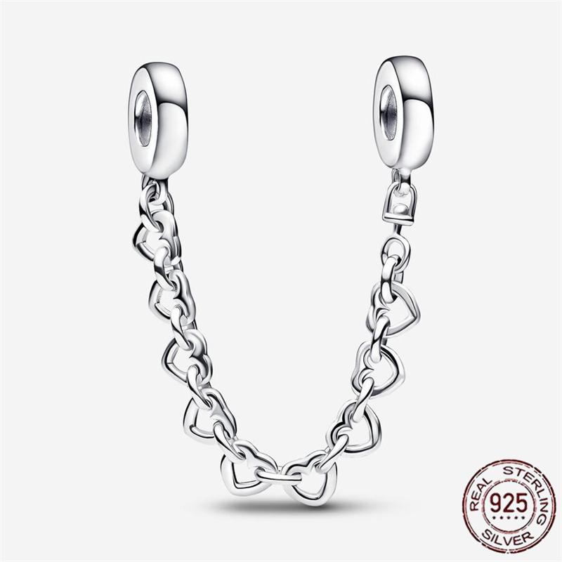 Stříbrný Křišťálový Pavé Bezpečnostní Řetízek Pevný Klip Pramen Přívěsek Vhodný pro Ženy Náramek Stříbrné Šperky Párty Narozeninový Dárek