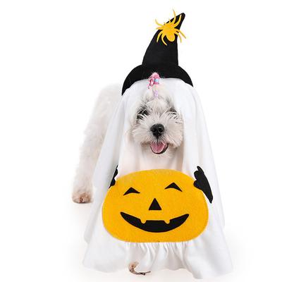 Yousheng Halloween Ghost Dog Outfit Pumpkin White Ghost Costume Pet Cosplay Attire with Witch Hat for Trick or Treat Costume Party Photoshoot