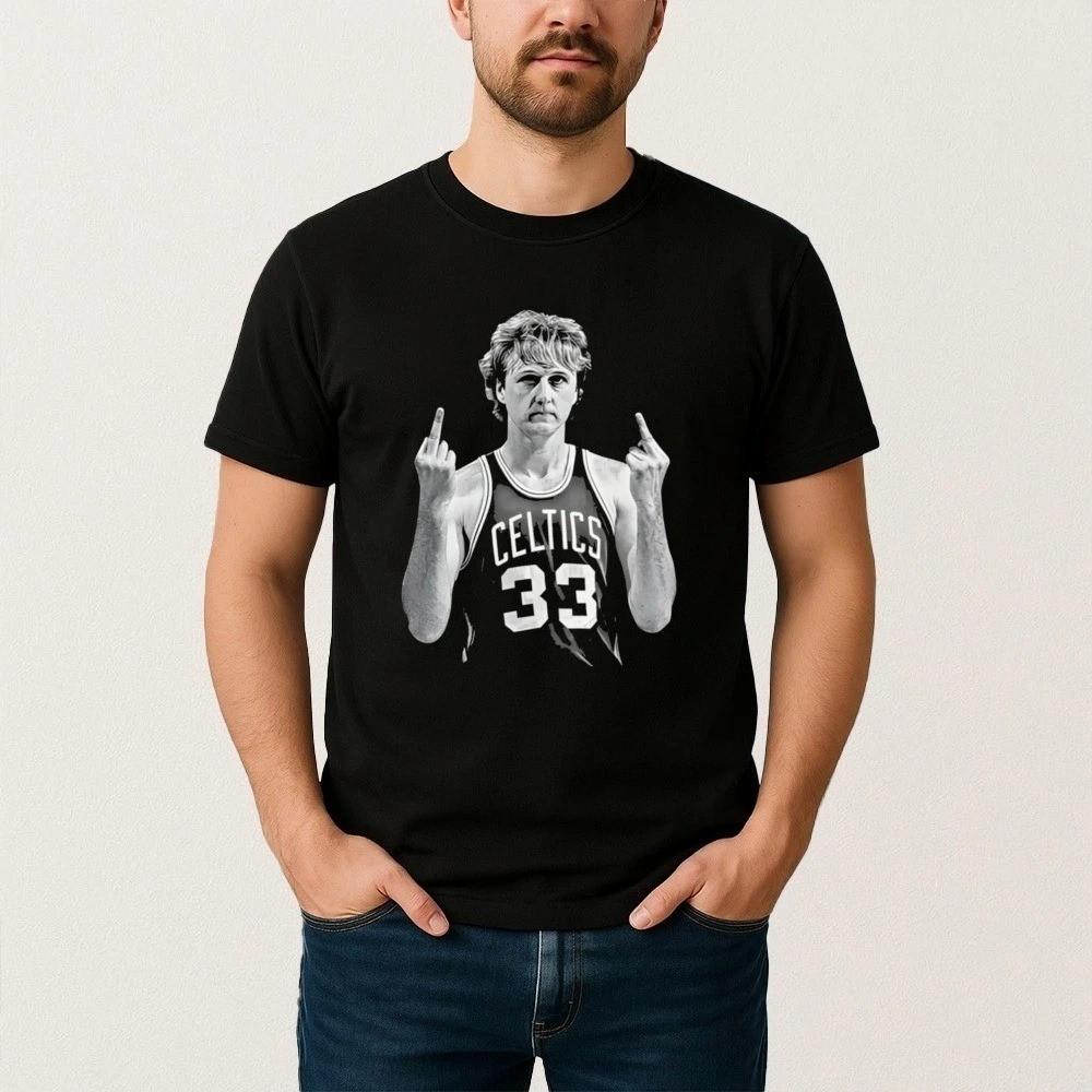 Larry Bird Celtics 33 Double Middle Finger Graphic Black 100% Cotton T-shirt Mens Womens Tees Top L