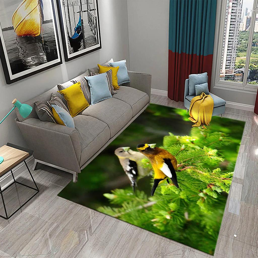 3D Cute Bird Carpet Beautiful Animal Forest Rug for Living Room Bedroom Sofa Kitchen Bathroom Doormat Non-slip Floor Decor Mat