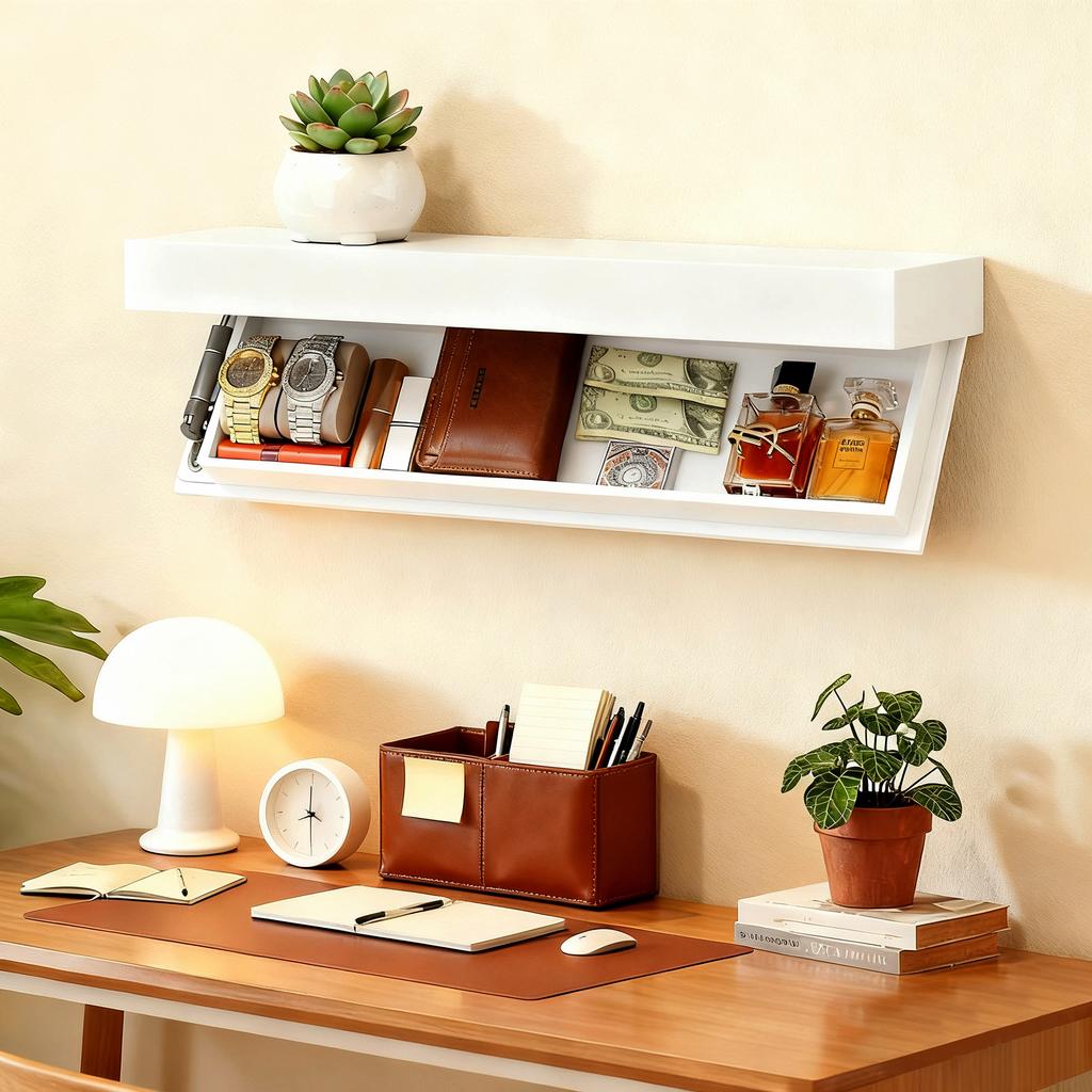 Solid Color Designer Shelf With Secret Compartment Concealed Floating Shelf Wall-Mounted Storage Solution Hidden Furniture