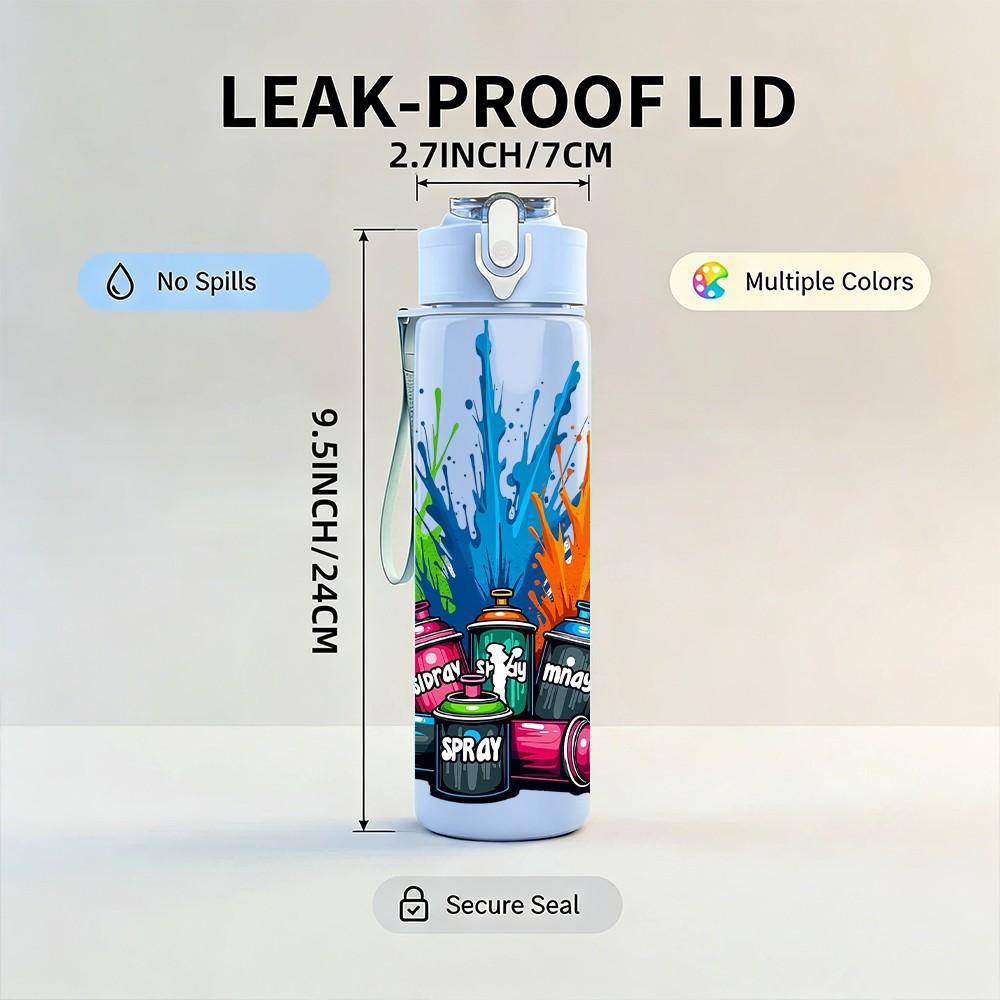 1PC Paint Splash Colorful Graffiti Explosion 750ml Color Plastic Sports Water Bottle Leakproof Flip Straw Lid Suitable for Sports Office Home Use