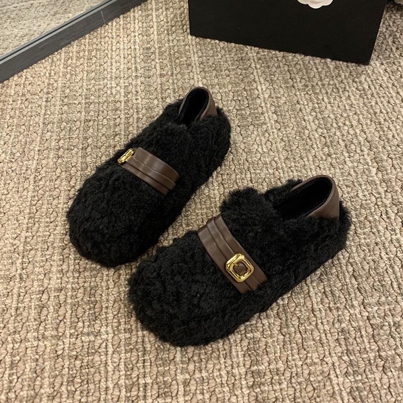 Mode retro mångsidiga Doudou bomullsskor dam 2025 höst och vinter nya mjukbottnade tunna skor med en pedal på skit