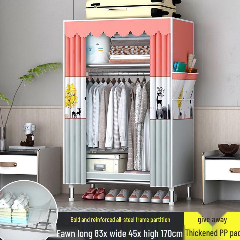 Sturdy All-Steel Cloth Wardrobe: Durable Bedroom Storage Cabinet for Easy Assembly