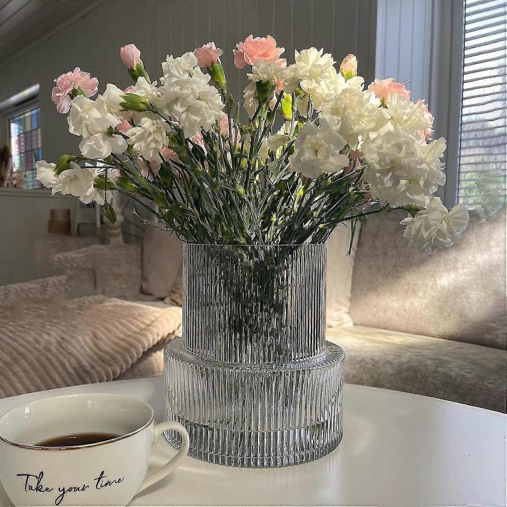 Clear Glass Vase, Ribbed Vase, Fluted Glass Vase, Flower Vase, Modern Vase For Centerpieces, Decorative Vase