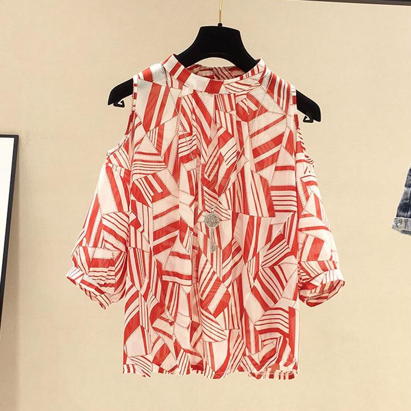 

Весна Лето Новая Женская Одежда Элегантная Мода Повседневные Свободные Пуловеры С Ажурным Принтом Рукав Три Четверти Футболки L красный