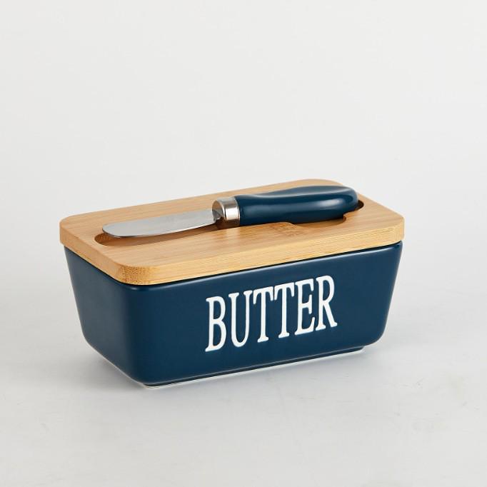 European-Style Ceramic Butter Dish with Lid - Cheese Storage Box for Fresh-Keeping In Kitchen