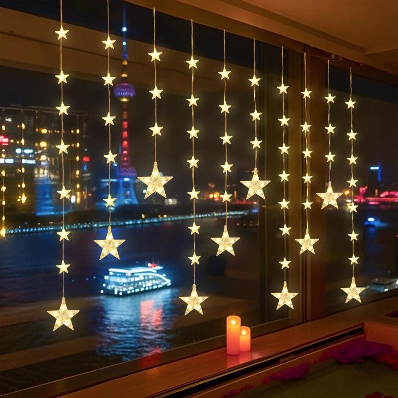 Solar LED Star-Moon Curtain Lights: Weatherproof Outdoor Christmas Decoration