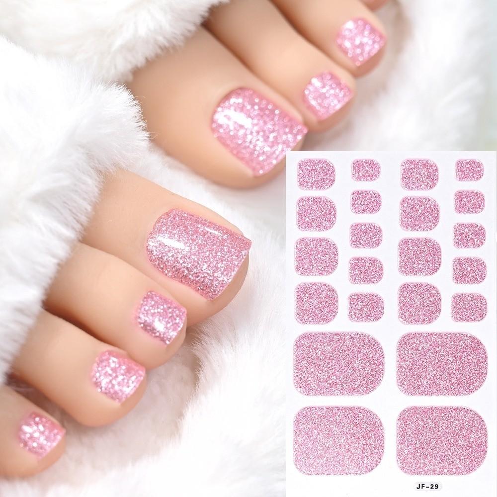 22tips/Sheet Solid Color Shimmer Finish Full Cover Nail Wraps  Home DIY Nail Makeover NL-JF-29