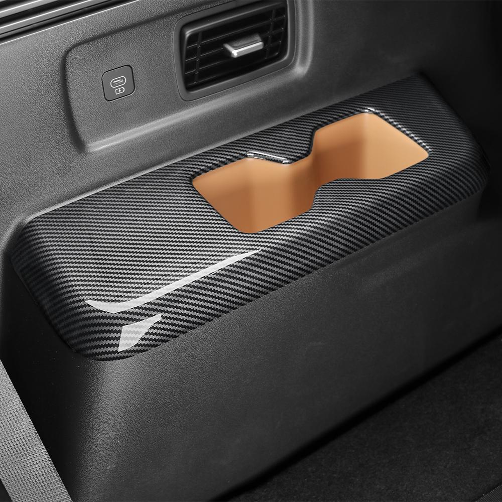 Third Row Water Cup Holder Cover For Hyundai Santa Fe MX5 2024 Carbon Fiber Wood Grain Style Car Inner LHD/RHD
