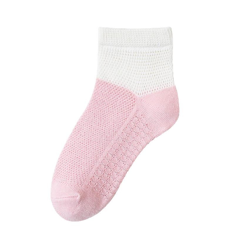 Set of 5 Pairs Girls' Thin Mesh Ankle Socks – Summer Anti-Pilling Cotton, Short Length for Older Kids