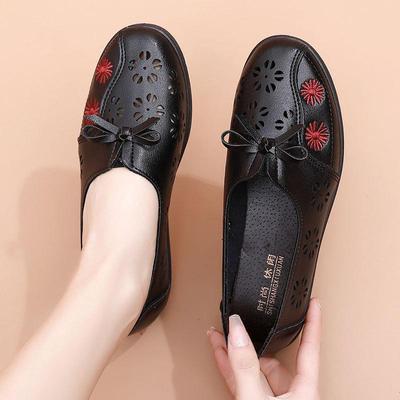 Zapatos Mocasines de Primavera para Mujeres de Mediana Edad y Ancianas Zapatos Planos con Calado de Suela Blanda Antideslizante para Mamá Zapatos Planos Perforados Cómodos para la Abuela