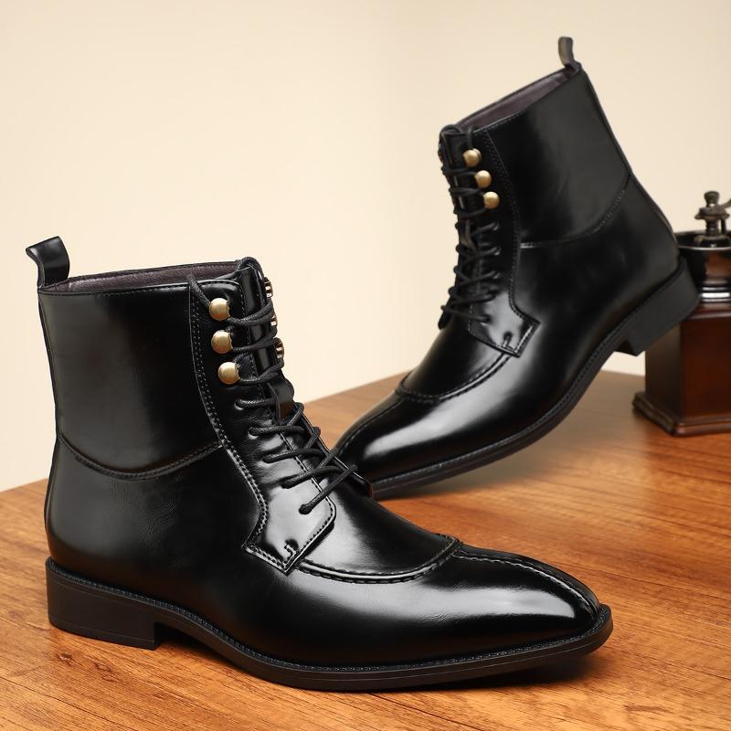 Luxury Mens Business Dress Boots British Style Casual High Top Leather Boots Lace Up Ankle Booties Classic Chelsea Boots for Men