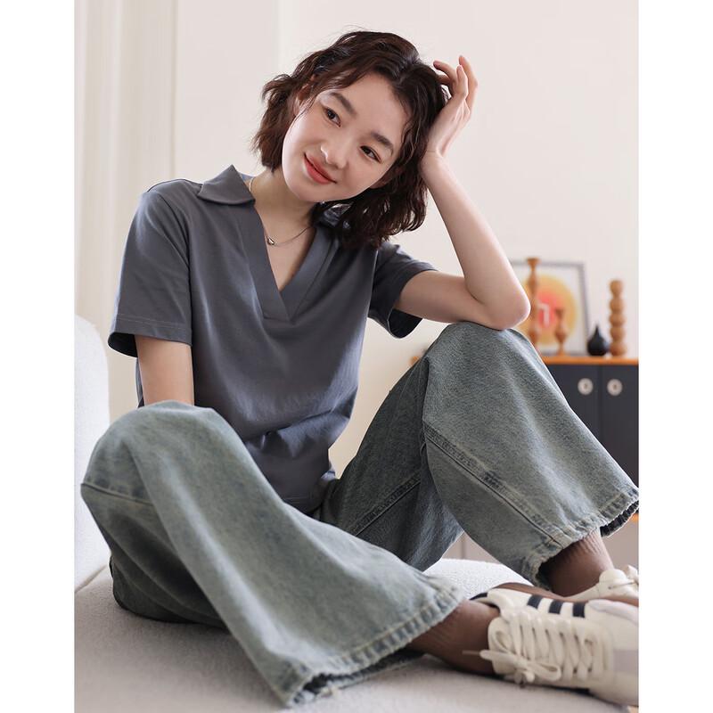 Demana Women s Truncated Deep V-Neck Short Sleeve T-Shirt S