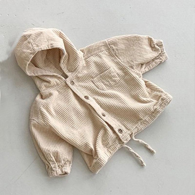Giacca di Jeans Casual con Cappuccio per Bambini, Autunno e Primavera, Velluto a Coste Monocolore, Top Monopetto
