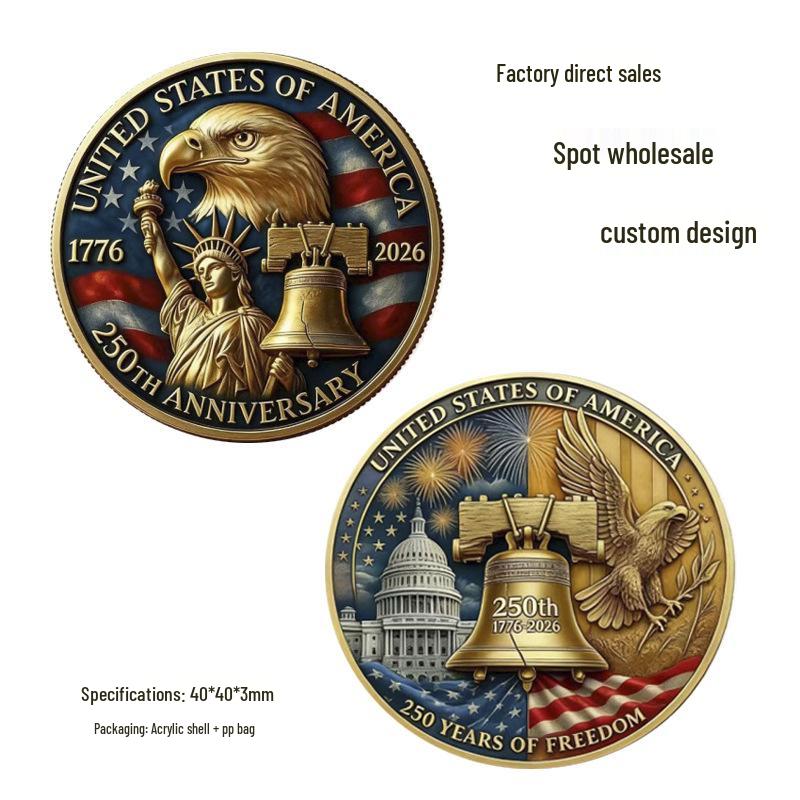 2026 Liberty Bell & Statue of Liberty 250th Anniversary Coin - International Edition 40*40*3mm