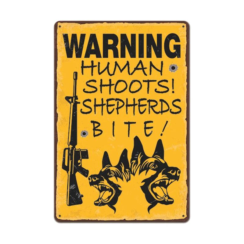 Dog Metal Tin Signs Vintage Poster Beware of Dog Retro Tin Plates Wall Stickers for Garden Family House Door Decoration