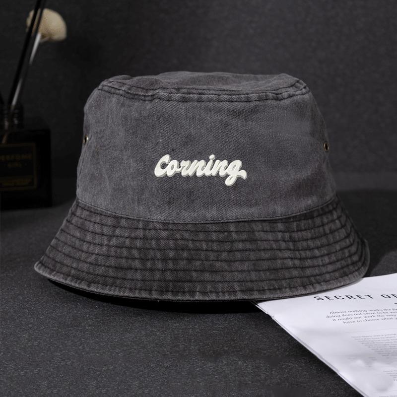 

Washed Denim Sun Cap, Casual Hip Hop Fisherman Hat for Daily Wear Streetwear Distressed Duck Embroidery Bucket Hat Unisex чорний