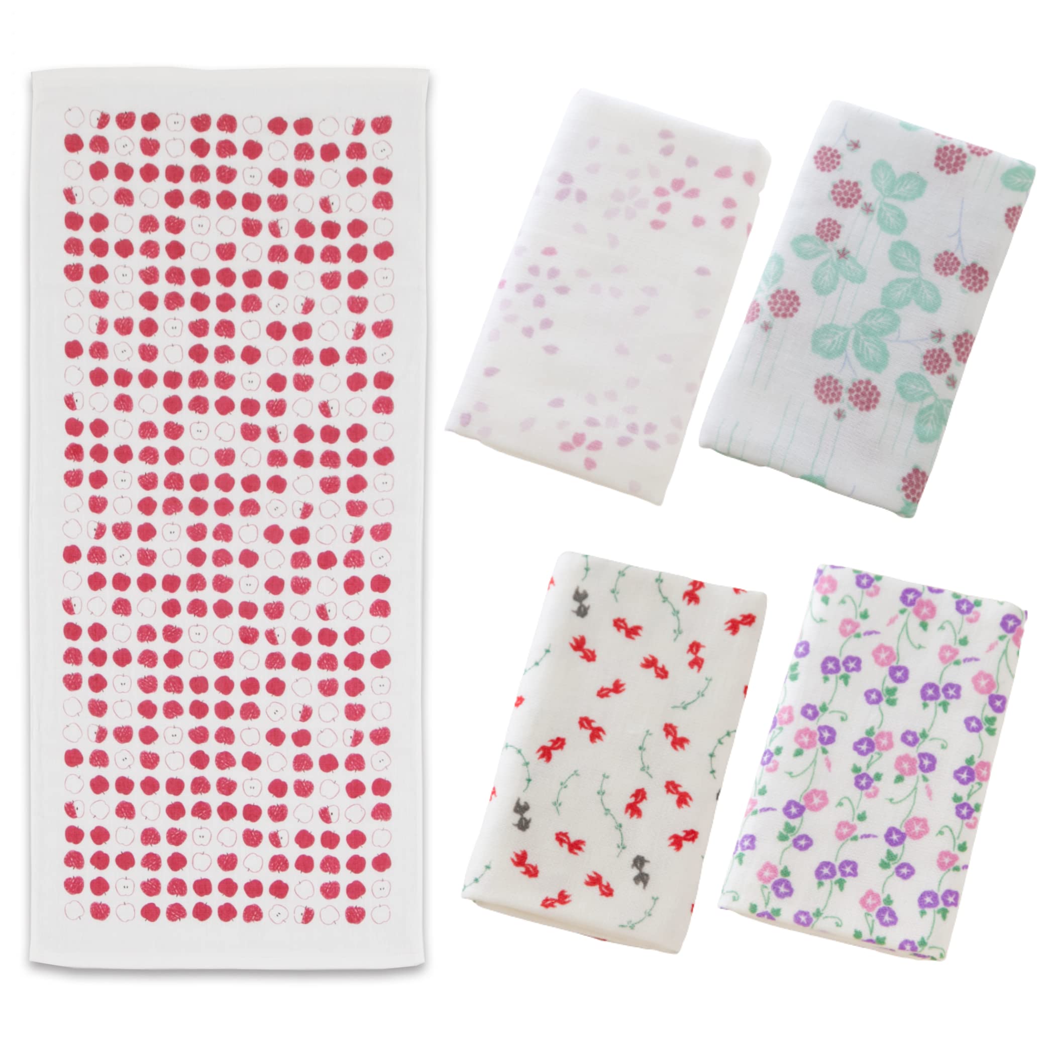 

Норен Набор из 5 полотенец для лица Полотенце Благоприятные узоры изобилия и цветущей сакуры Дикое утро и Тэнугуи Марлевое махровое полотенце для мытья для ванны и 84x34см