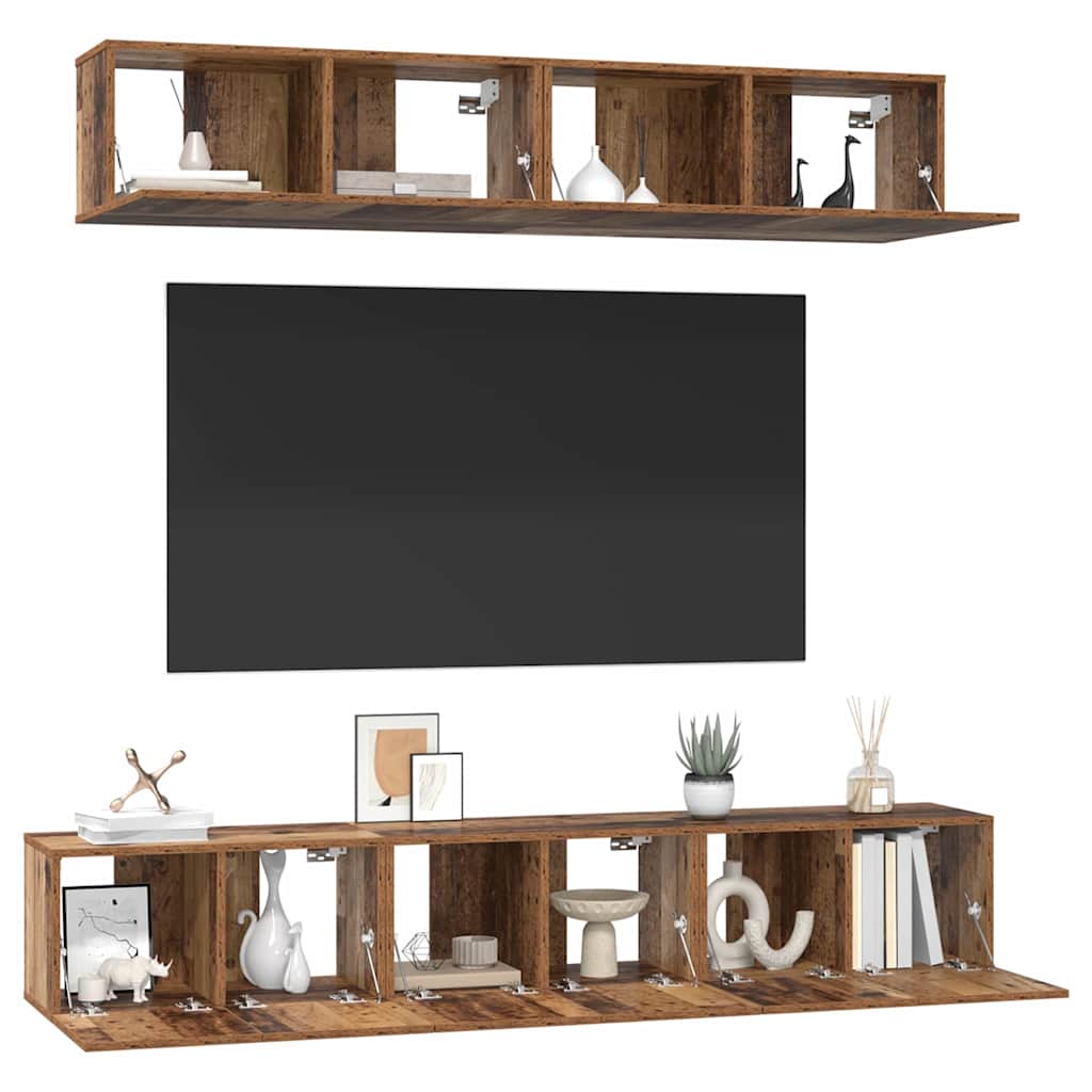 Wall Mounted TV Cabinet Set 5 pcs Reclaimed Wood Effect Particleboard